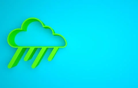 Green Cloud with rain icon isolated on blue background. Rain cloud precipitation 스톡 일러스트