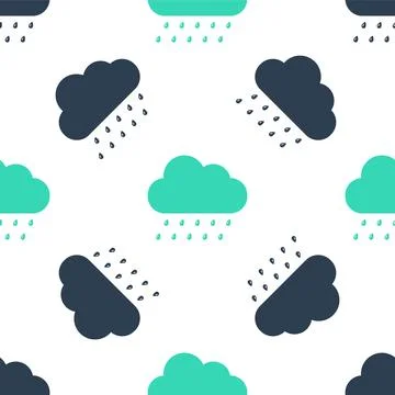 Green Cloud with rain icon isolated seamless pattern on white background. Rain イラスト素材