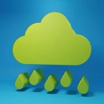 Green Cloud with rain icon isolated on blue background. Rain cloud precipit.. Stock Illustration