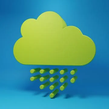 Green Cloud with rain icon isolated on blue background. Rain cloud precipit.. Stock Illustration