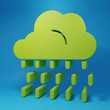 Green Cloud with rain icon isolated on blue background. Rain cloud precipit.. Illustrazione stock