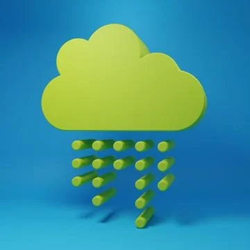 Green Cloud with rain icon isolated on blue background. Rain cloud precipit.. Stockillustratie