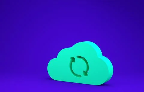 Green Cloud sync refresh icon isolated on blue background. Cloud and arrows.  Stock Illustration