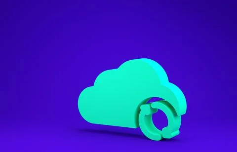 Green Cloud sync refresh icon isolated on blue background. Cloud and arrows.  イラスト素材