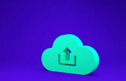 Green Cloud upload icon isolated on blue background. Minimalism concept. 3d i Illustrazione stock