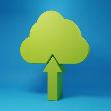 Green Cloud upload icon isolated on blue background. Minimalism concept. 3D.. Illustrazione stock