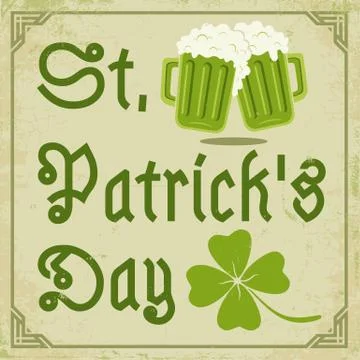 Green clover and two beer mugs. Stock Illustration