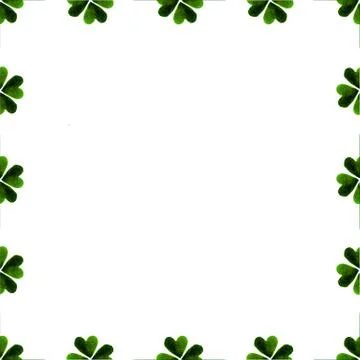 Green clover border, frame isolated on white background. Ireland symbol pattern Stock Illustration