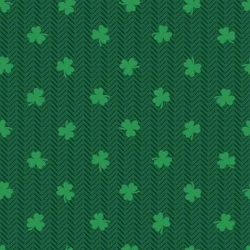 Green clover on herringbone fabric texture seamless pattern Illustrazione stock
