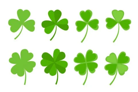Green clover leaf flat style design vector illustration set. Stock Illustration