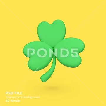 Green clover leaf isolated 3d render icon illustration Modello PSD