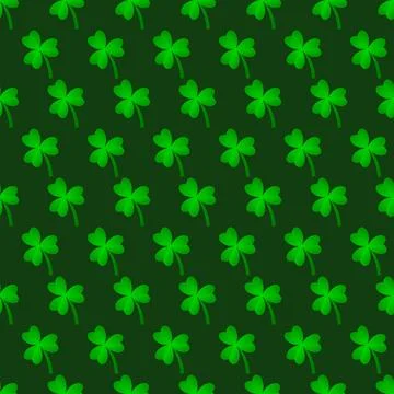 Green clover leaves seamless pattern. Minimal vector background. Clover sig.. Stock Illustration