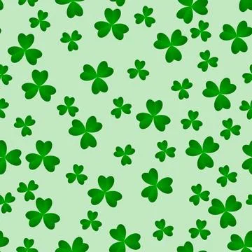 Green clover leaves seamless pattern. Minimal vector background. Clover sig.. Stock Illustration