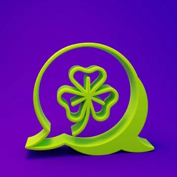 Green Clover trefoil leaf icon isolated on purple-blue background. Happy Sa.. Stock Illustration