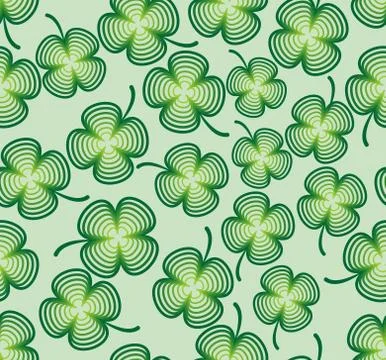 Green cloverleaf pattern, seamless vector line background, a traditional symb Stock Illustration