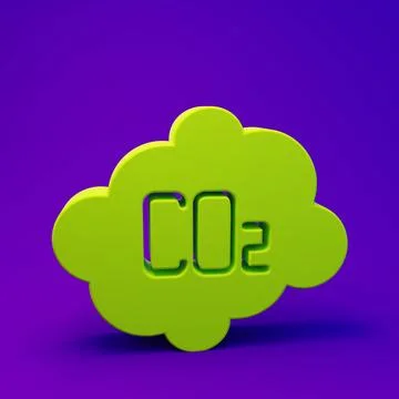 Green CO2 emissions in cloud icon isolated on purple-blue background. Carbo.. Stock Illustration