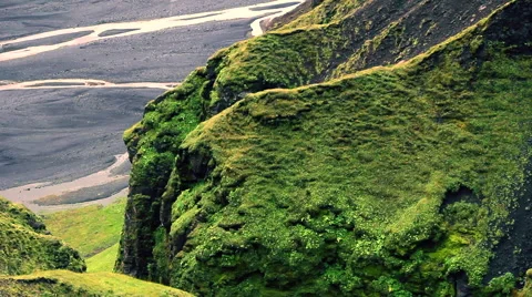 Green coast over lava fields Stock Footage 56374234