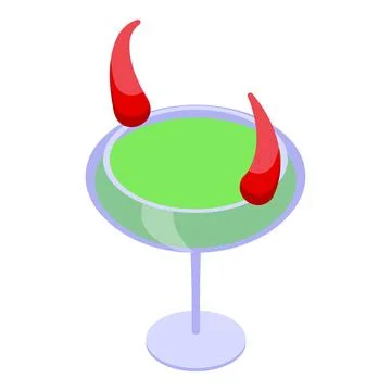 Green cocktail with devil horns is emerging from glass Stock Illustration