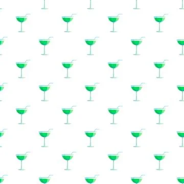 Green cocktail drinks seamless pattern with straws Stock Illustration