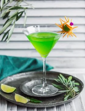 Green cocktail on the table Stock Photos