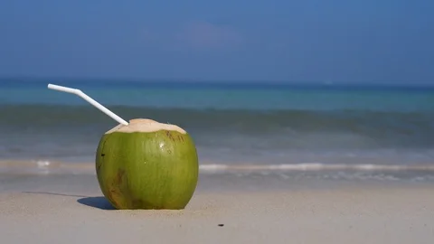 Green Coconut On The Beach By The Sea 스톡 동영상 86780098