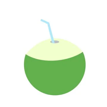 Green Coconut With Straw Icon Vector Illustration Stock Illustration