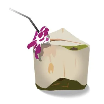 Green coconuts with drinking straw and orchid.isolatedon white background . v Stock Illustration