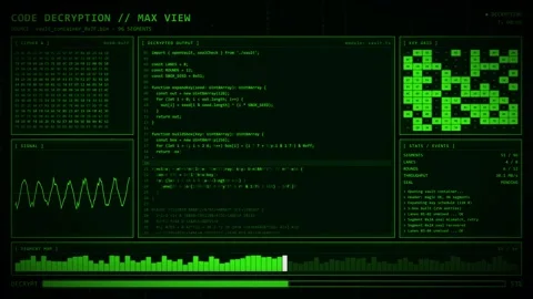 Green Code Decryption Max View Key Grid Signal Wave Segment Map Console. Video stock 347789083