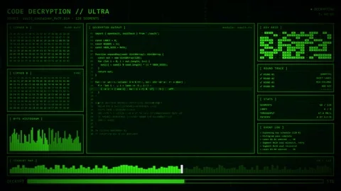 Green Code Decryption Ultra Byte Histogram Round Trace Segment Map Console. Video stock 347789098