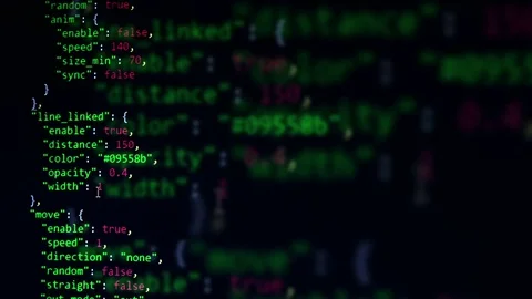 Green code digits with depth of field. Css code listing. Amazing it concept  Stock Footage 74525950