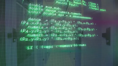 Green code overlay appearing and scrolling upward revealing HTTP loop Stock Footage 319682260