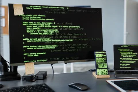 Green Code On Screen 스톡 사진