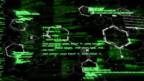 Green code scrolling causing hexagons drifting through pulsing code frame, Stock Footage 315892451