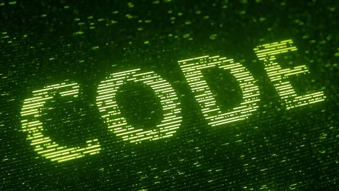 Green CODE word made with flying luminescent particles. Information technology Stock Footage 104070501