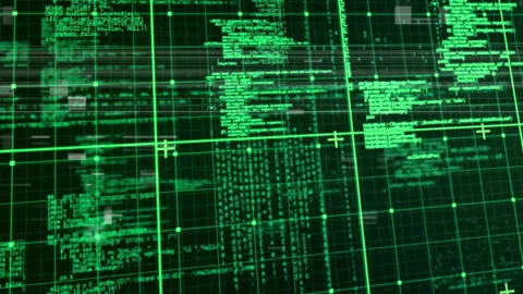 Green coding and data processing animation over grid background Stock Footage 305221838
