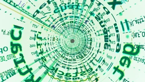 Green coding vortex in a black hole, hacking code in a 3d wormhole animation Stock Footage 307417555
