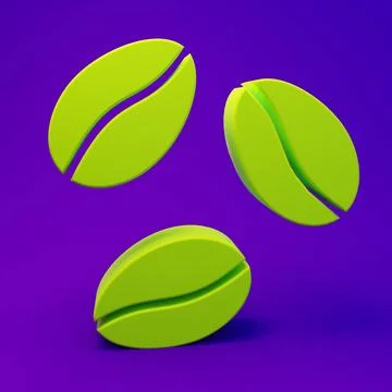 Green Coffee beans icon isolated on purple-blue background. Minimalism conc.. Stock Illustration