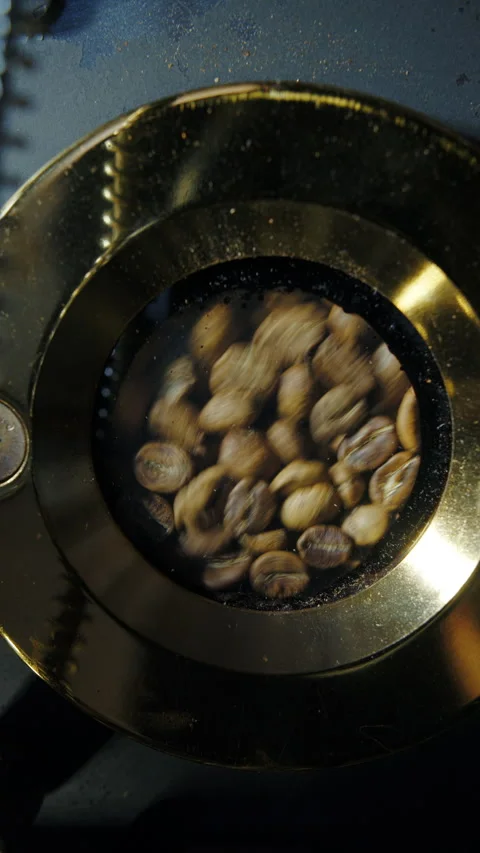Green coffee beans inside roasting chamber Stock Footage 310540855