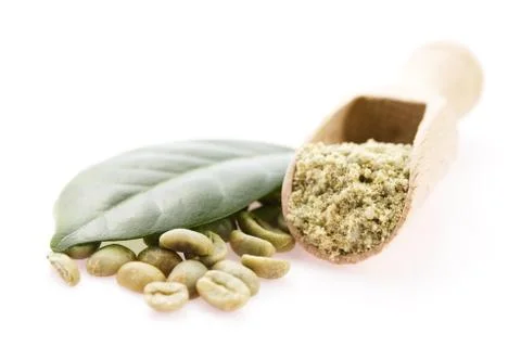 Green coffee beans with leaf 写真素材