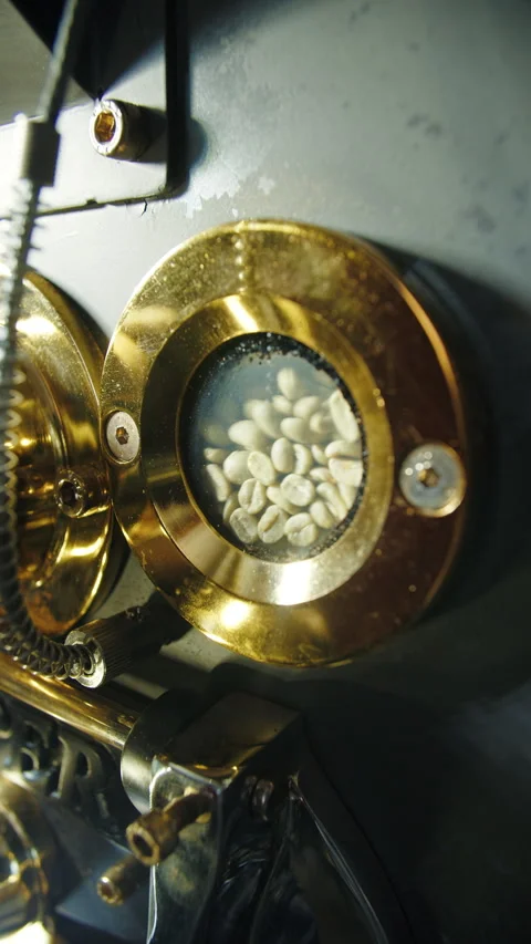 Green coffee beans in roasting machine chamber Stock Footage 310540769