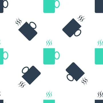 Green Coffee cup flat icon isolated seamless pattern on white background. Tea イラスト素材