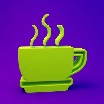 Green Coffee cup icon isolated on purple-blue background. Tea cup. Hot drin.. Stock Illustration
