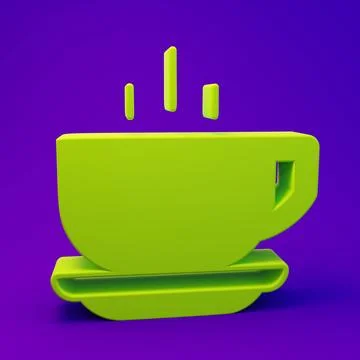 Green Coffee cup icon isolated on purple-blue background. Tea cup. Hot drin.. Stock Illustration