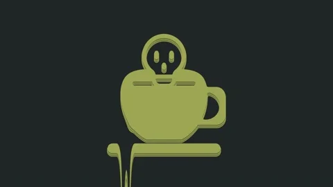 Green Coffee cup with skull icon isolated on black background. 4K Video motion Stock Footage 235602764