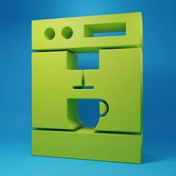 Green Coffee machine icon isolated on blue background. Minimalism concept. .. Stock Illustration