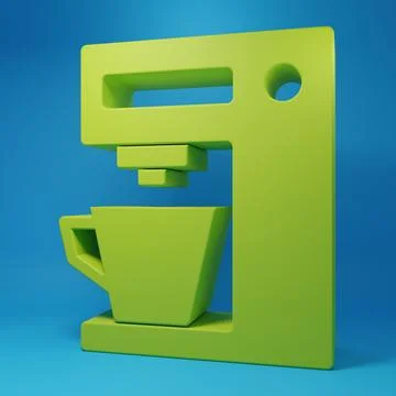 Green Coffee machine icon isolated on blue background. Minimalism concept. .. Stock Illustration