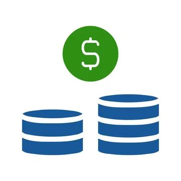 Green Coin Over Blue Data Stack Illustration Stock Illustration