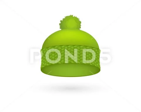 Green cold hat trendy season warm wool cap fashion winter accessory wear head Stock Illustration