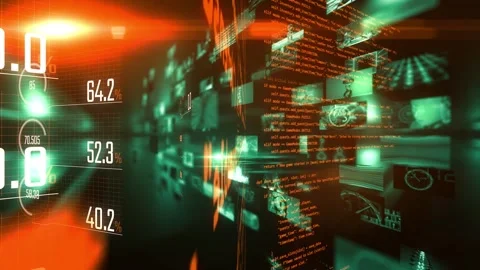 Green collage with tech themed  and orange coding walls rotating Video stock 331848107