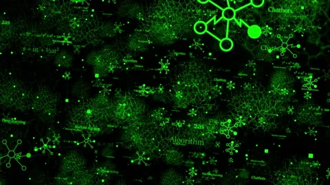 Green color 3d mesh of tech elements and formula , Technology background Stock Footage 231360518
